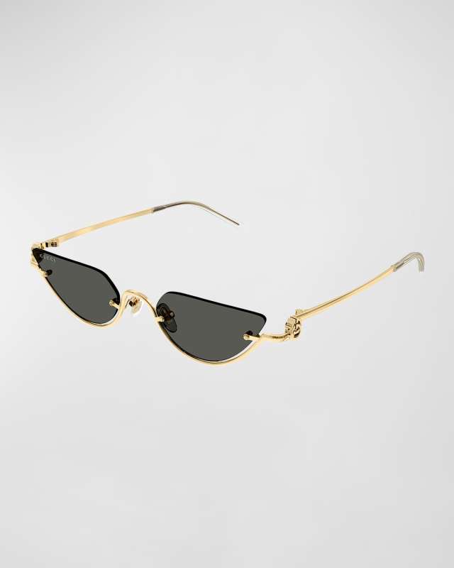 Half-Rimmed Metal Cat-Eye Sunglasses